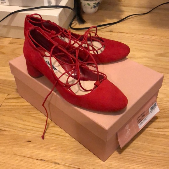 Miu miu red suede lace up shoes - Picture 4 of 6